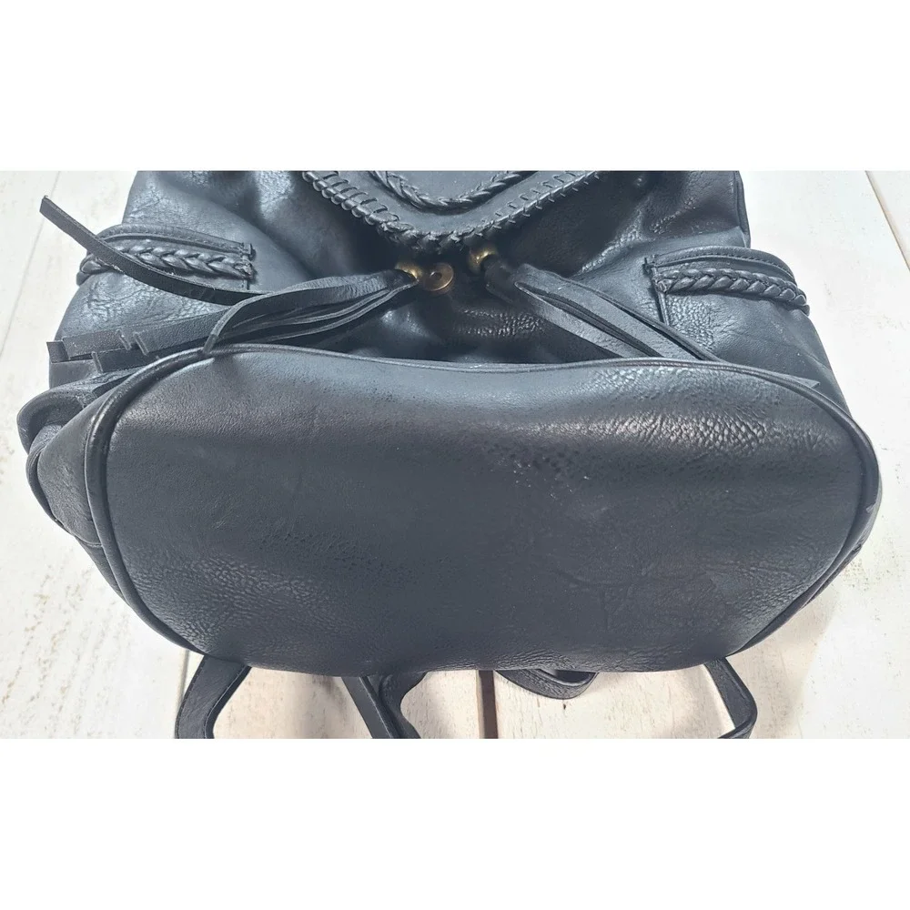 Gothic Boho-Luxe Western Festival Dolce Girl Black Pebbled Fringe Vegan Backpack
